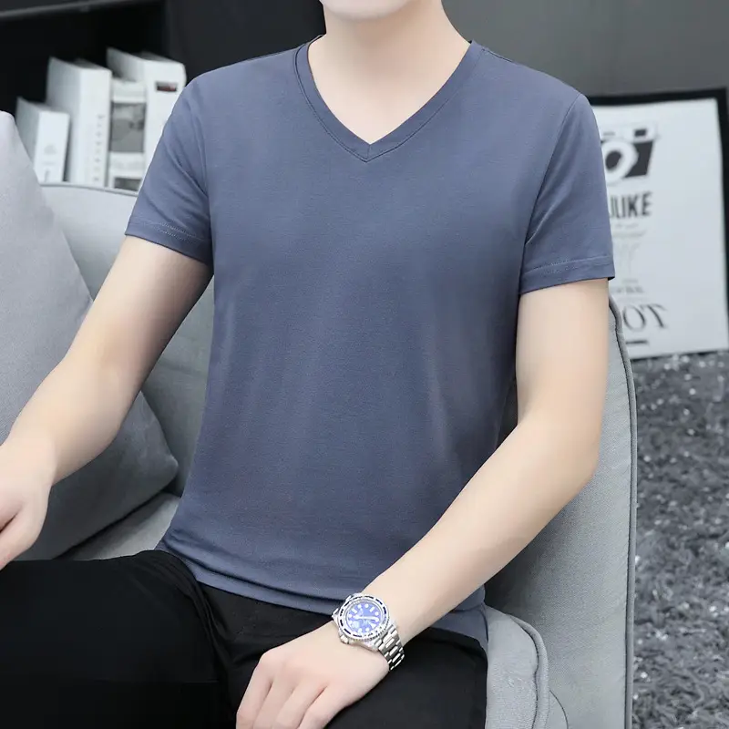 2025 Men Light Blue Slim Fit T-Shirt Round Neck - Image 18