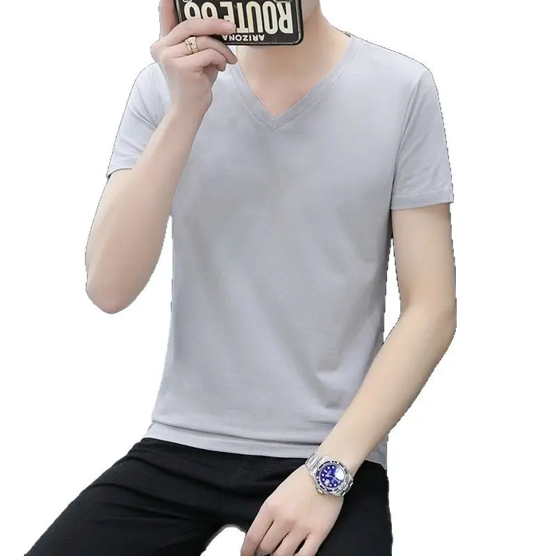 2025 Men Light Blue Slim Fit T-Shirt Round Neck - Image 19