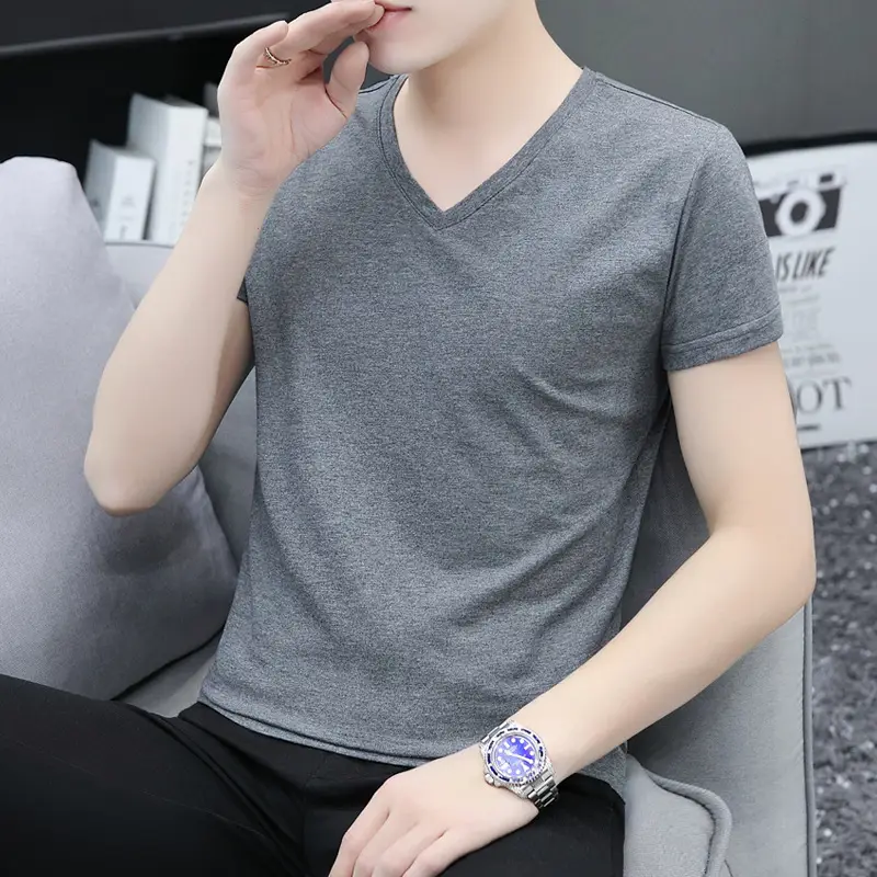 2025 Men Light Blue Slim Fit T-Shirt Round Neck - Image 10