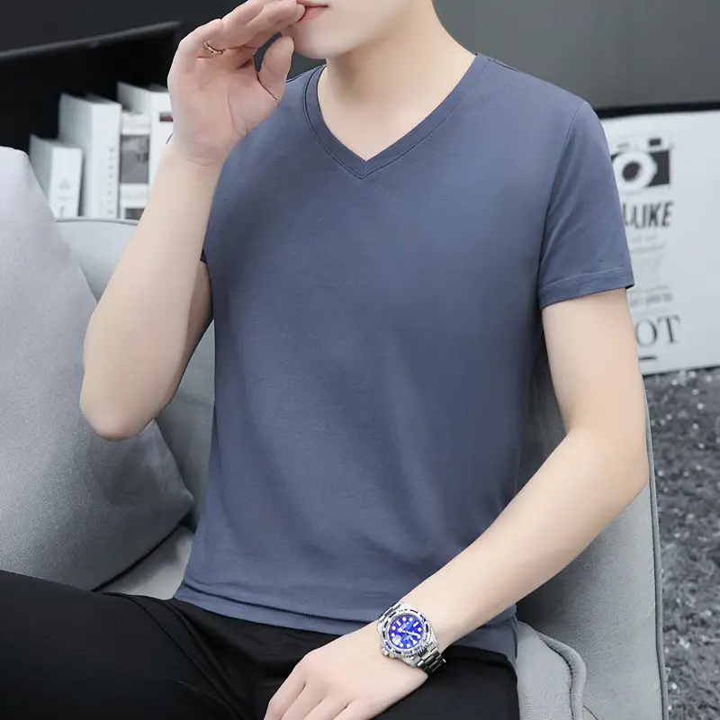 2025 Men Light Blue Slim Fit T-Shirt Round Neck - Image 11