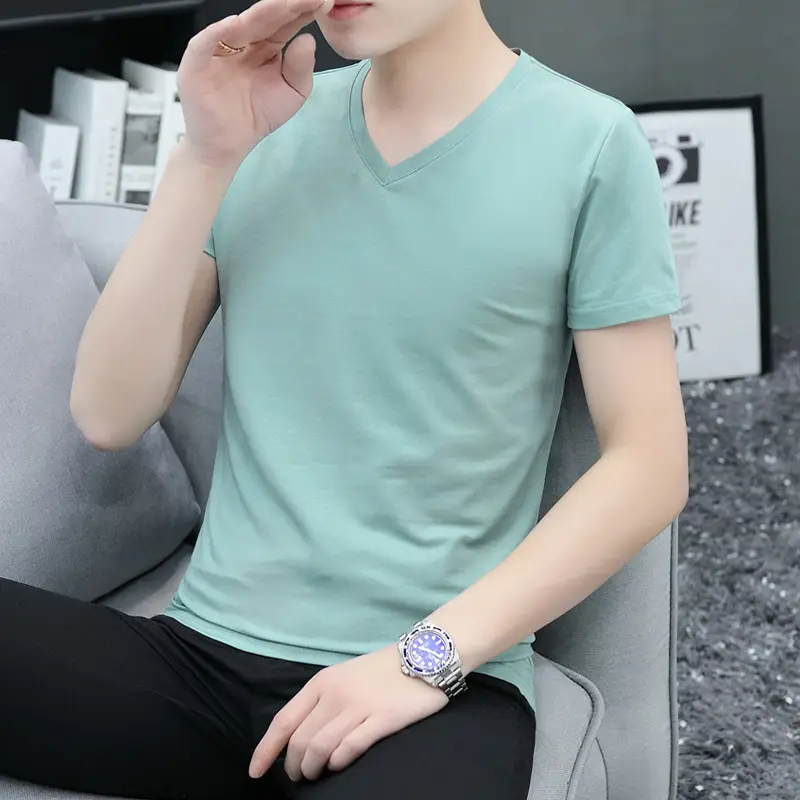 2025 Men Light Blue Slim Fit T-Shirt Round Neck - Image 12