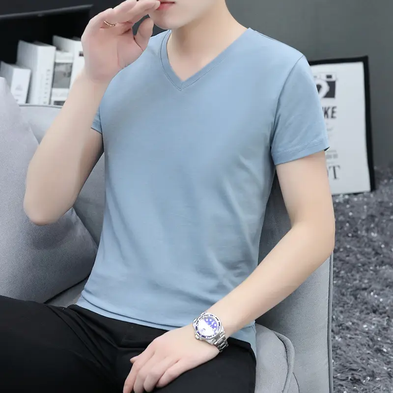 2025 Men Light Blue Slim Fit T-Shirt Round Neck - Image 13