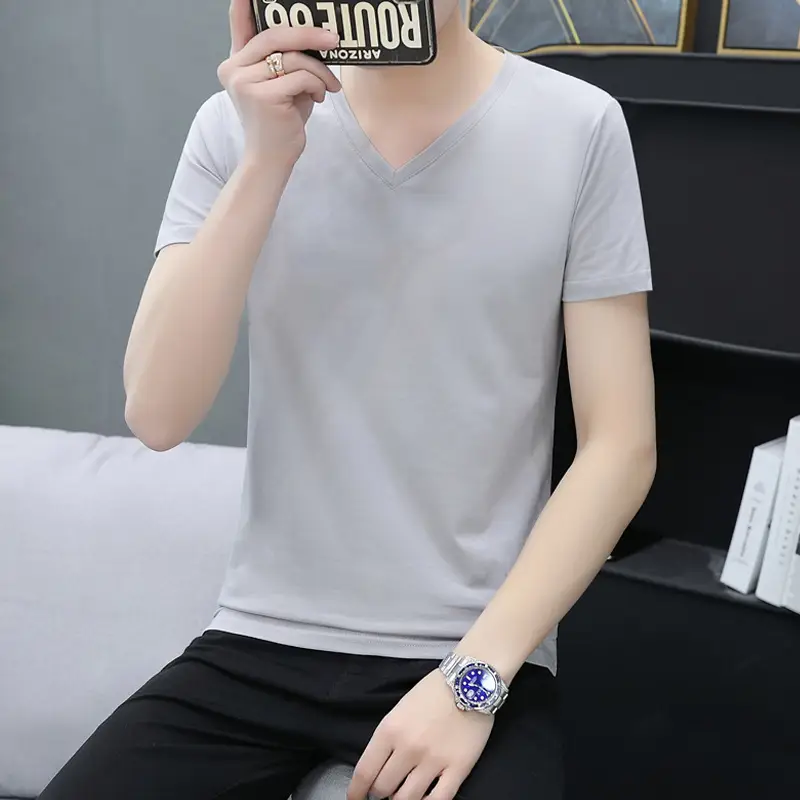 2025 Men Light Blue Slim Fit T-Shirt Round Neck - Image 14