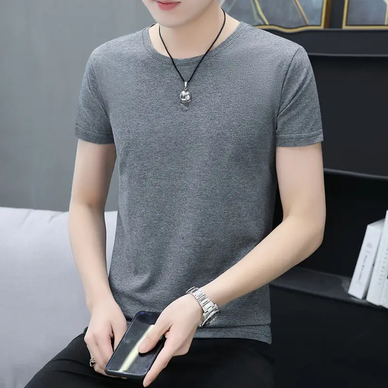 2025 Men Light Blue Slim Fit T-Shirt Round Neck - Image 3