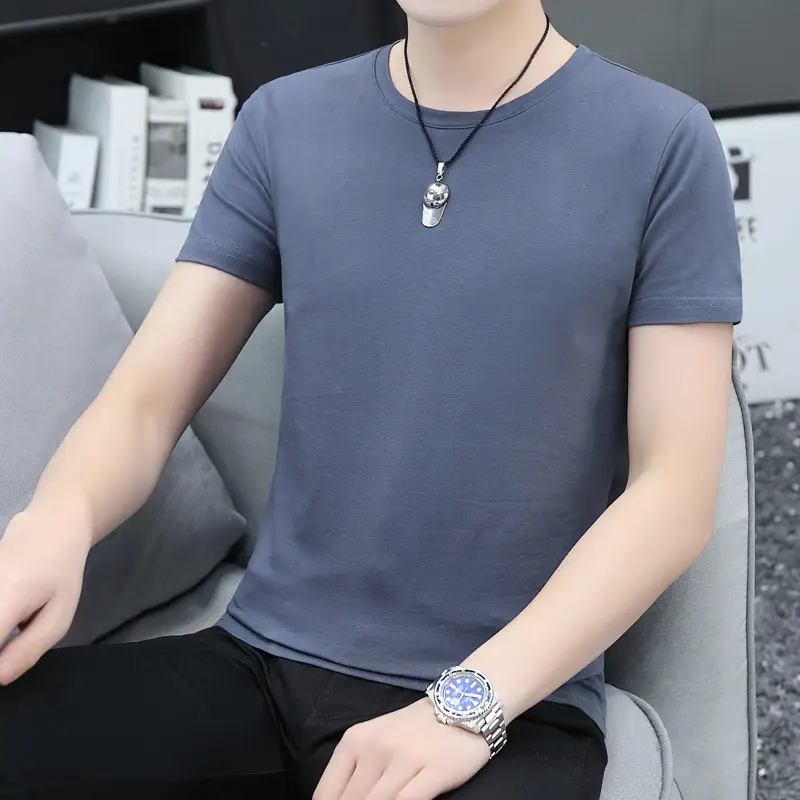2025 Men Light Blue Slim Fit T-Shirt Round Neck - Image 4
