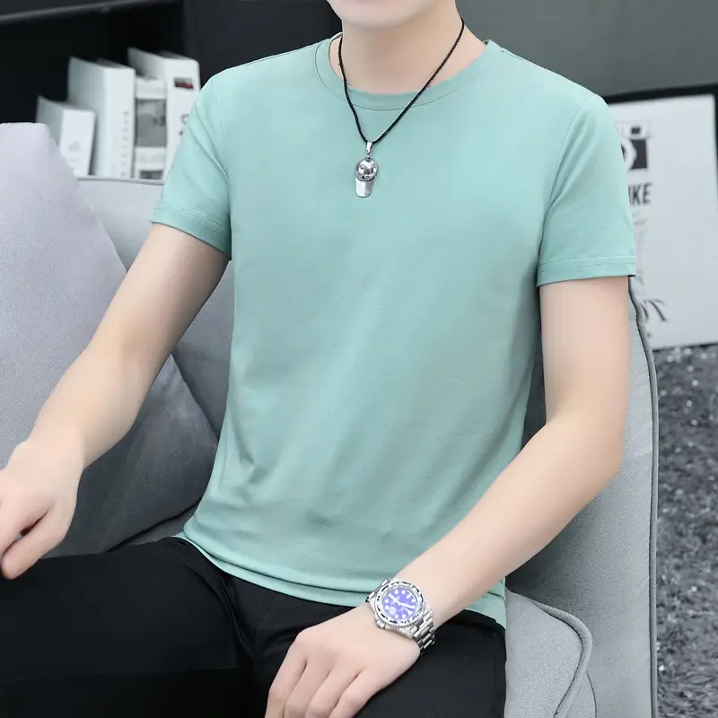 2025 Men Light Blue Slim Fit T-Shirt Round Neck - Image 5
