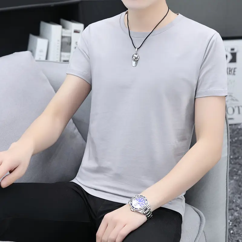 2025 Men Light Blue Slim Fit T-Shirt Round Neck - Image 7