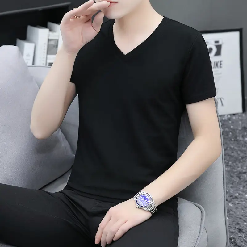 2025 Men Light Blue Slim Fit T-Shirt Round Neck - Image 8