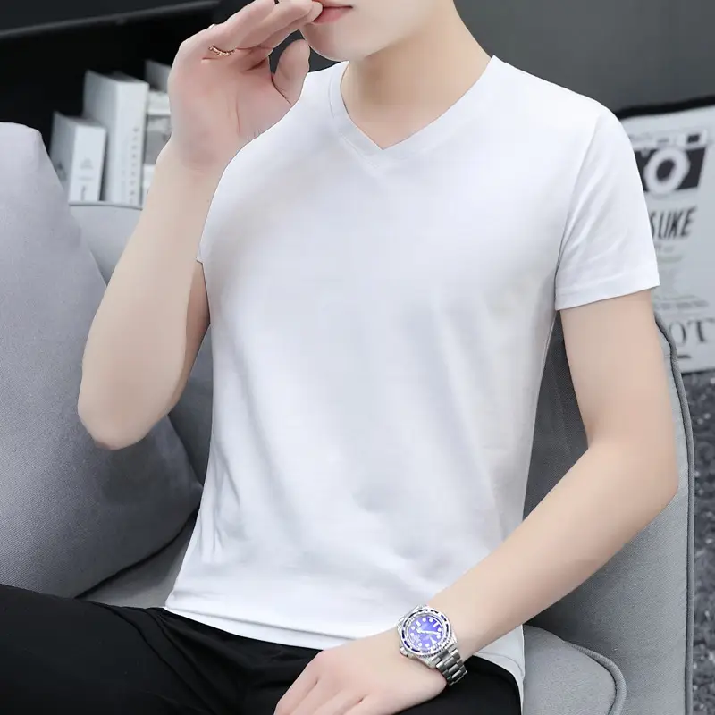 2025 Men Light Blue Slim Fit T-Shirt Round Neck - Image 9