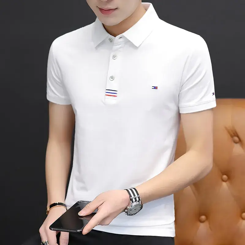 Men White Polo Shirt Short Sleeve Summer 2024 - Image 8