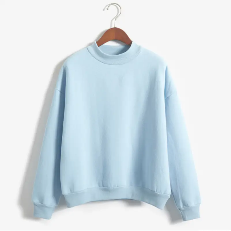 Women Light Blue Loose Sweatshirt High Collar Baseball Suit - Image 8