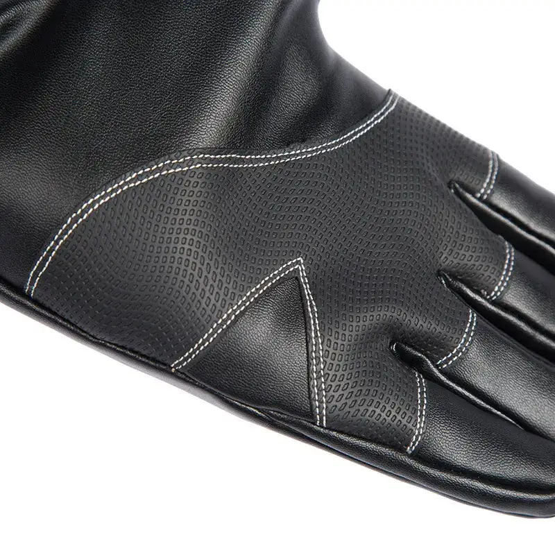 Men's Black PU Winter Cycling Gloves with Red Label - Image 3