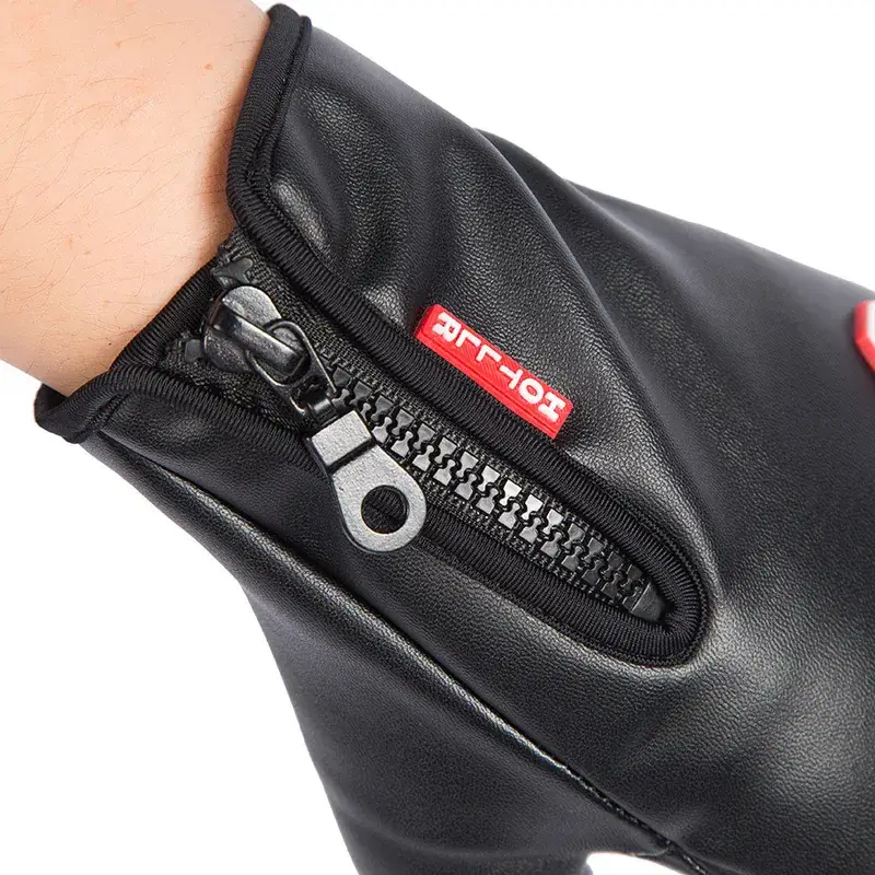 Men's Black PU Winter Cycling Gloves with Red Label - Image 5