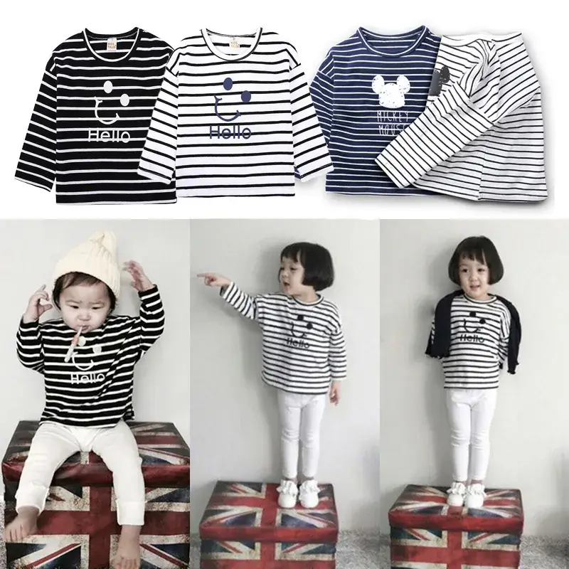 Kids Striped Long Sleeve T-Shirt Cartoon Print - Image 2