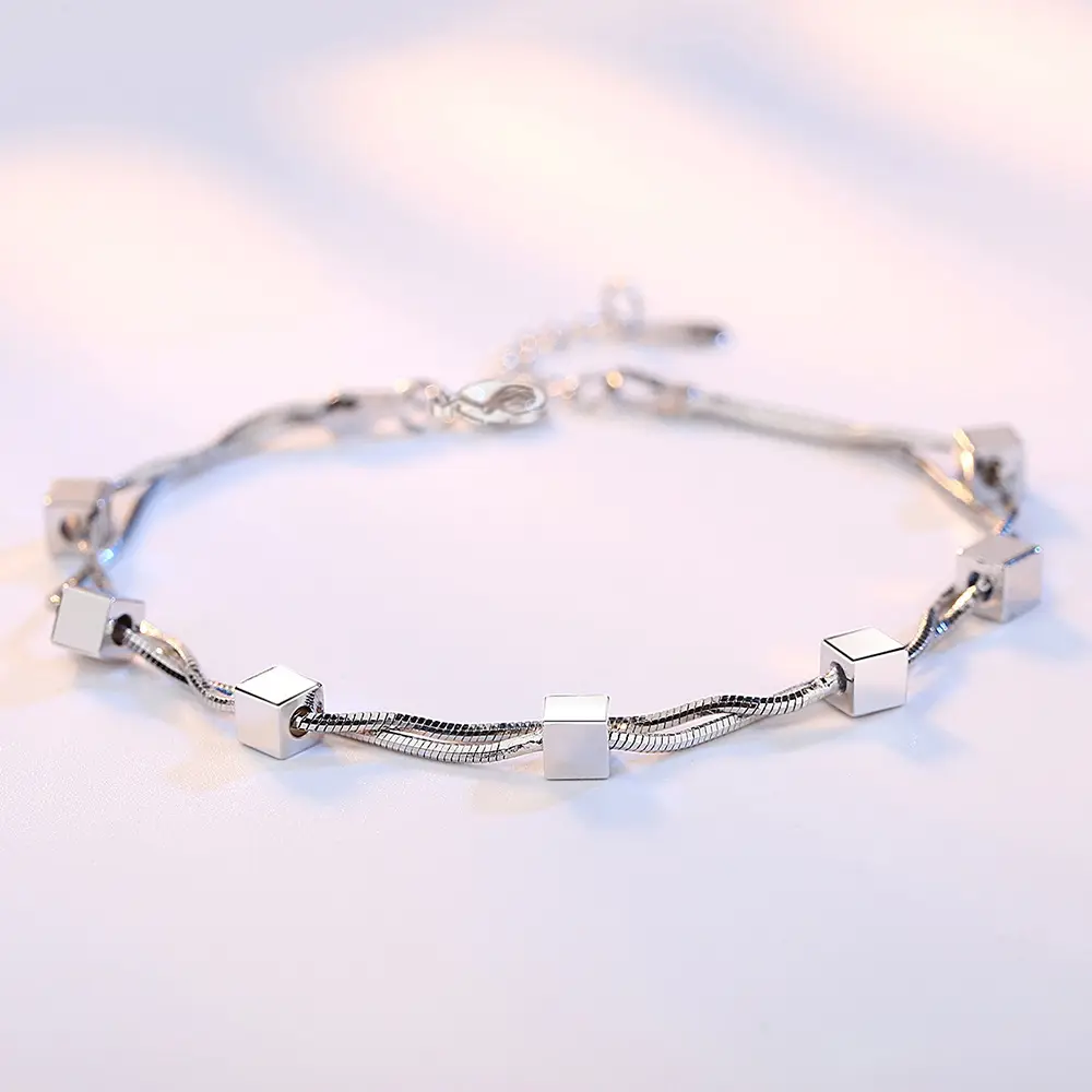 Silver Double Snake Bone Bracelet for Women - Image 4