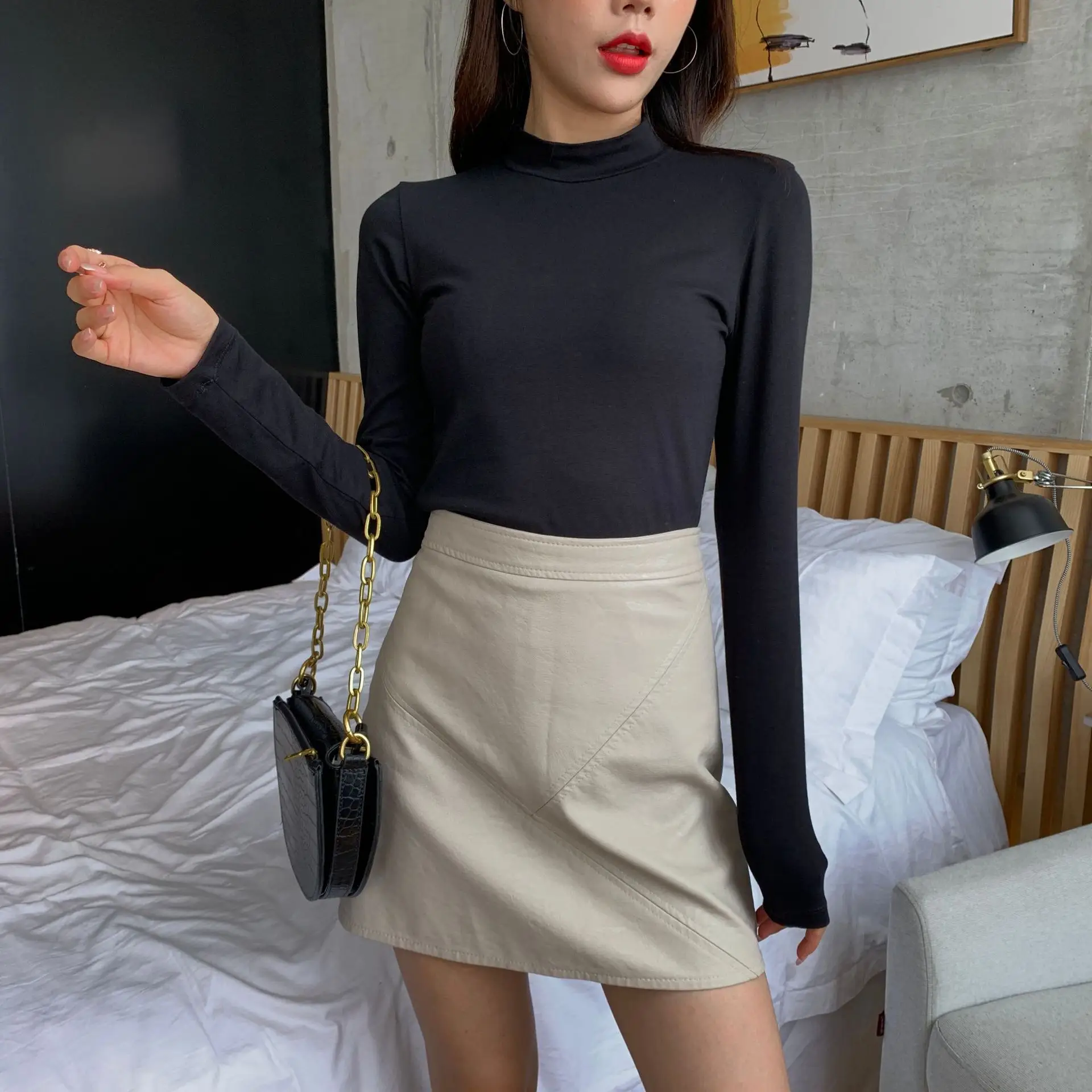Women Grey Half Turtleneck Long Sleeve Shirt 2022 Winter Warm - Image 11