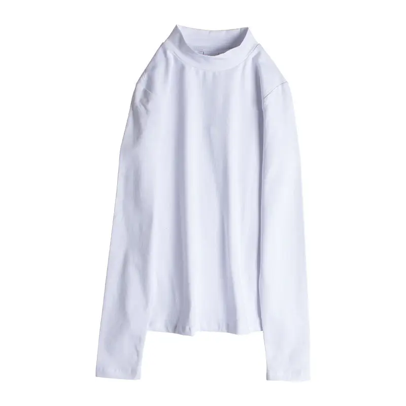 Women Grey Half Turtleneck Long Sleeve Shirt 2022 Winter Warm - Image 2
