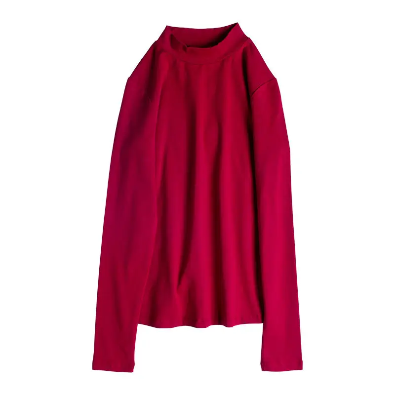 Women Grey Half Turtleneck Long Sleeve Shirt 2022 Winter Warm - Image 3