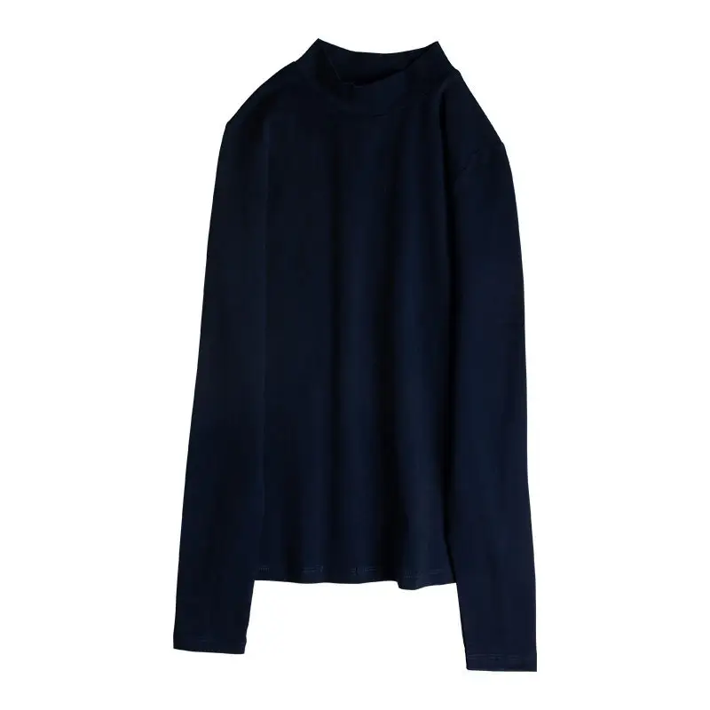 Women Grey Half Turtleneck Long Sleeve Shirt 2022 Winter Warm - Image 4