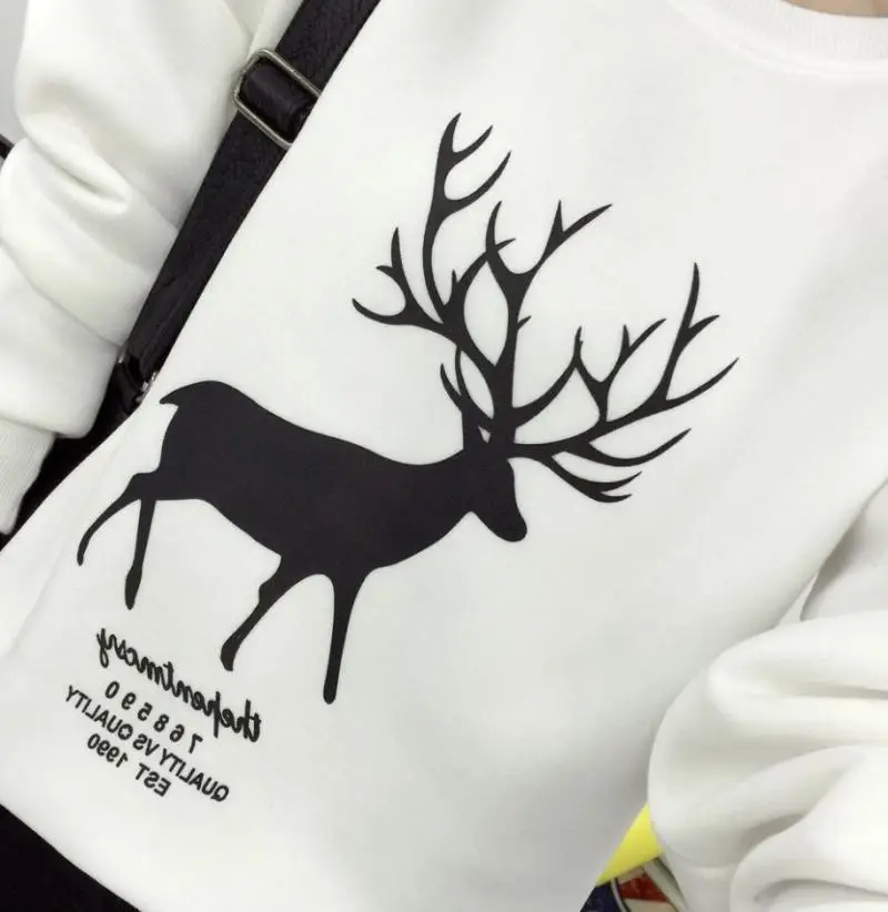 Black Deer Print Long Sleeve Sweatshirt for Women - Image 6