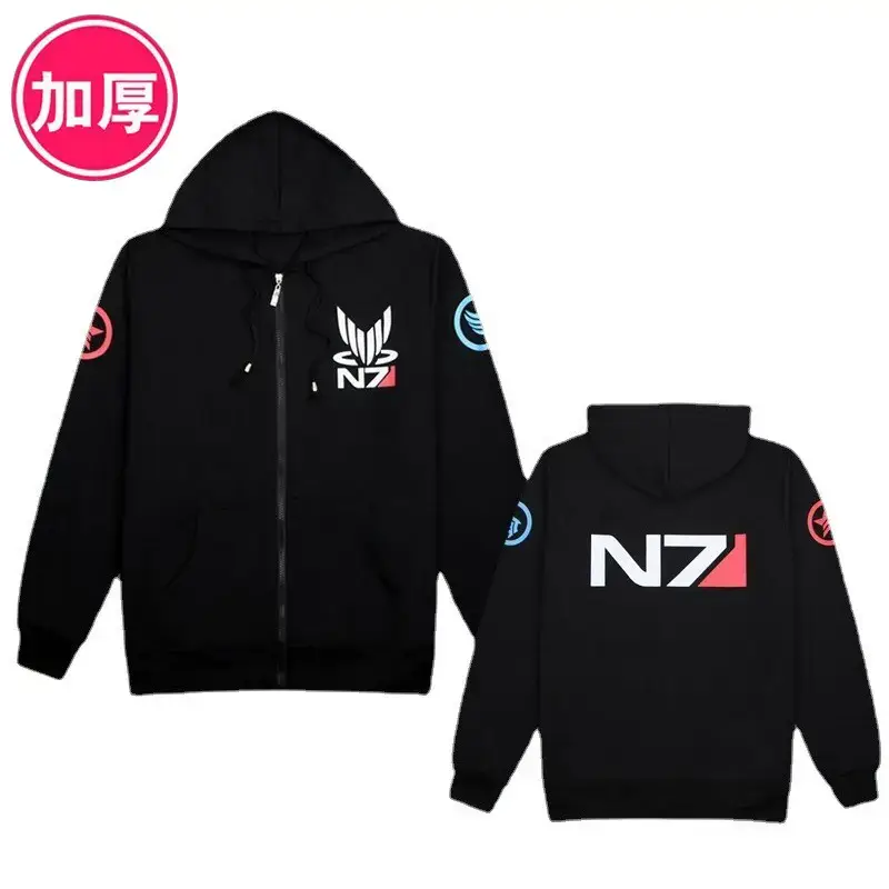 N7 Quality Effect Game Sweatshirt Jacket Black Long Sleeve Hooded