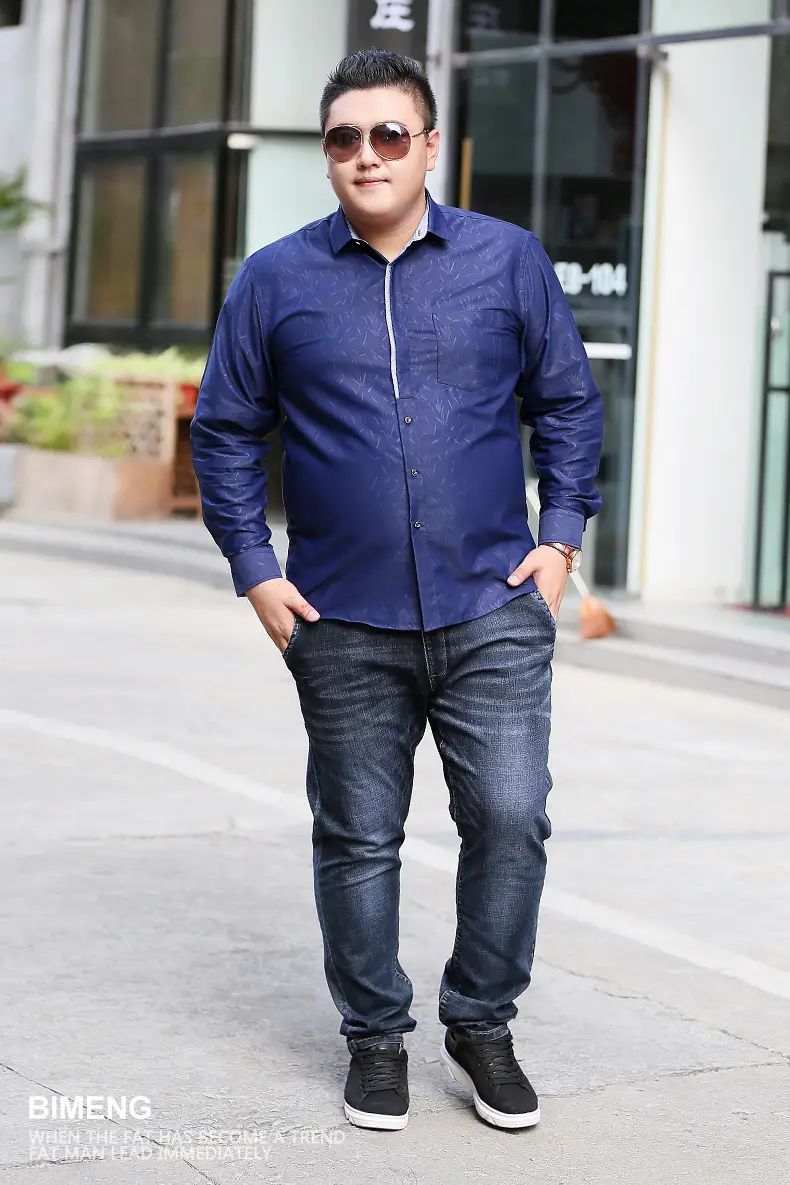 Bimeng Men's Blue Fatty Long-sleeved Shirt Extra Large — feature 1