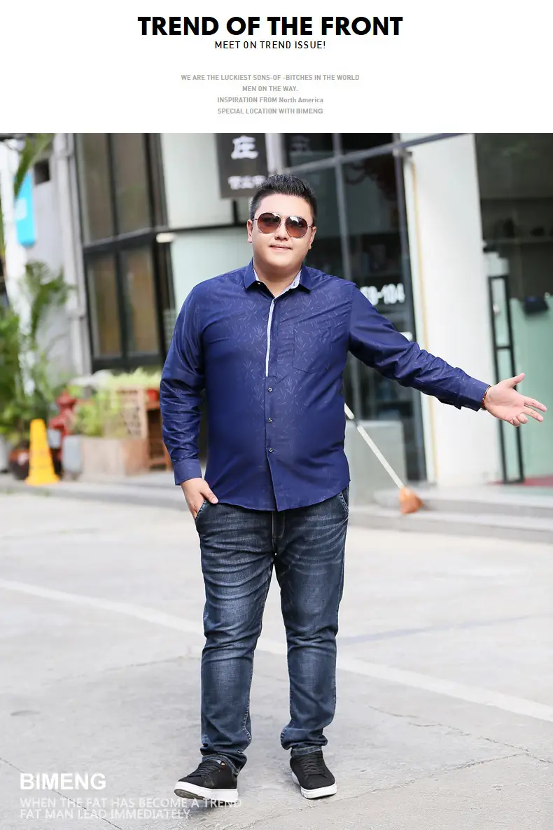 Bimeng Men's Blue Fatty Long-sleeved Shirt Extra Large — feature 4