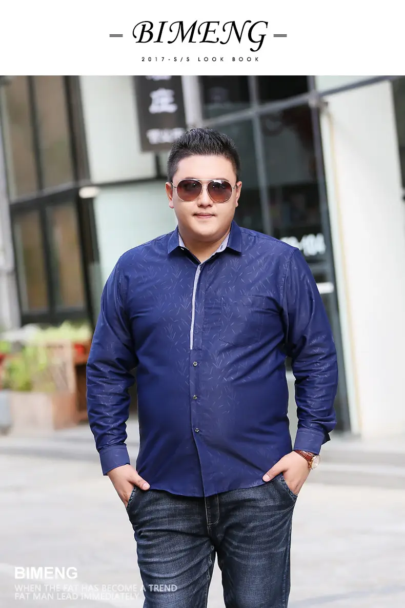Bimeng Men's Blue Fatty Long-sleeved Shirt Extra Large — feature 5