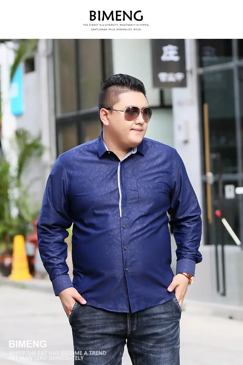 Bimeng Men's Blue Fatty Long-sleeved Shirt Extra Large — feature 6