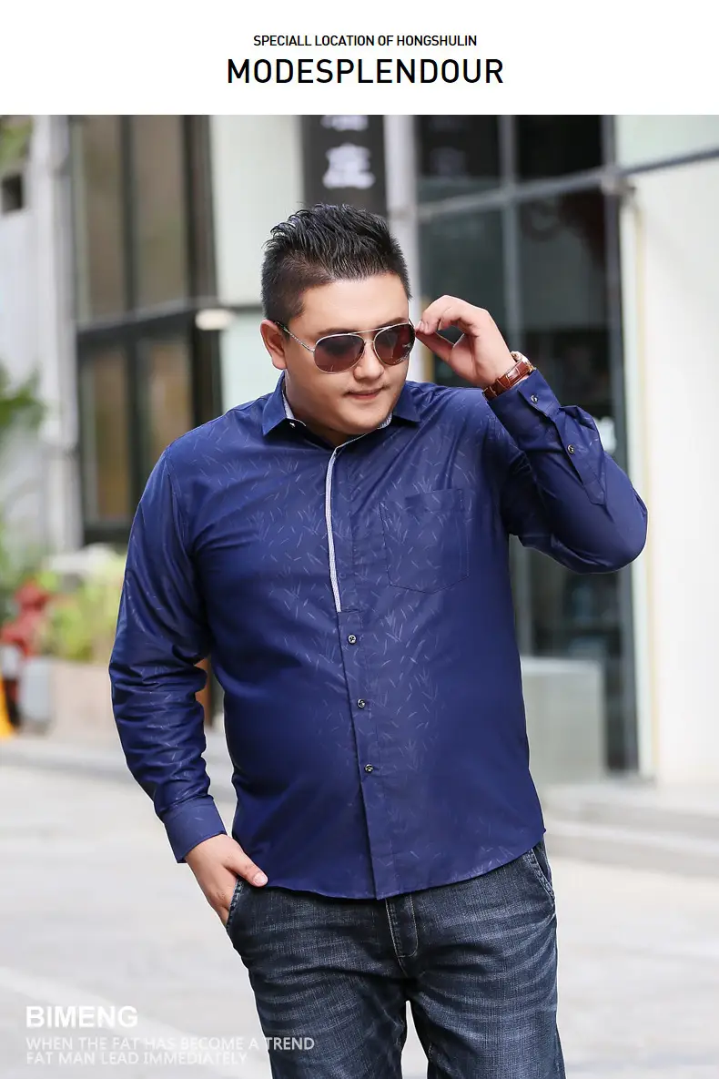 Bimeng Men's Blue Fatty Long-sleeved Shirt Extra Large — feature 7