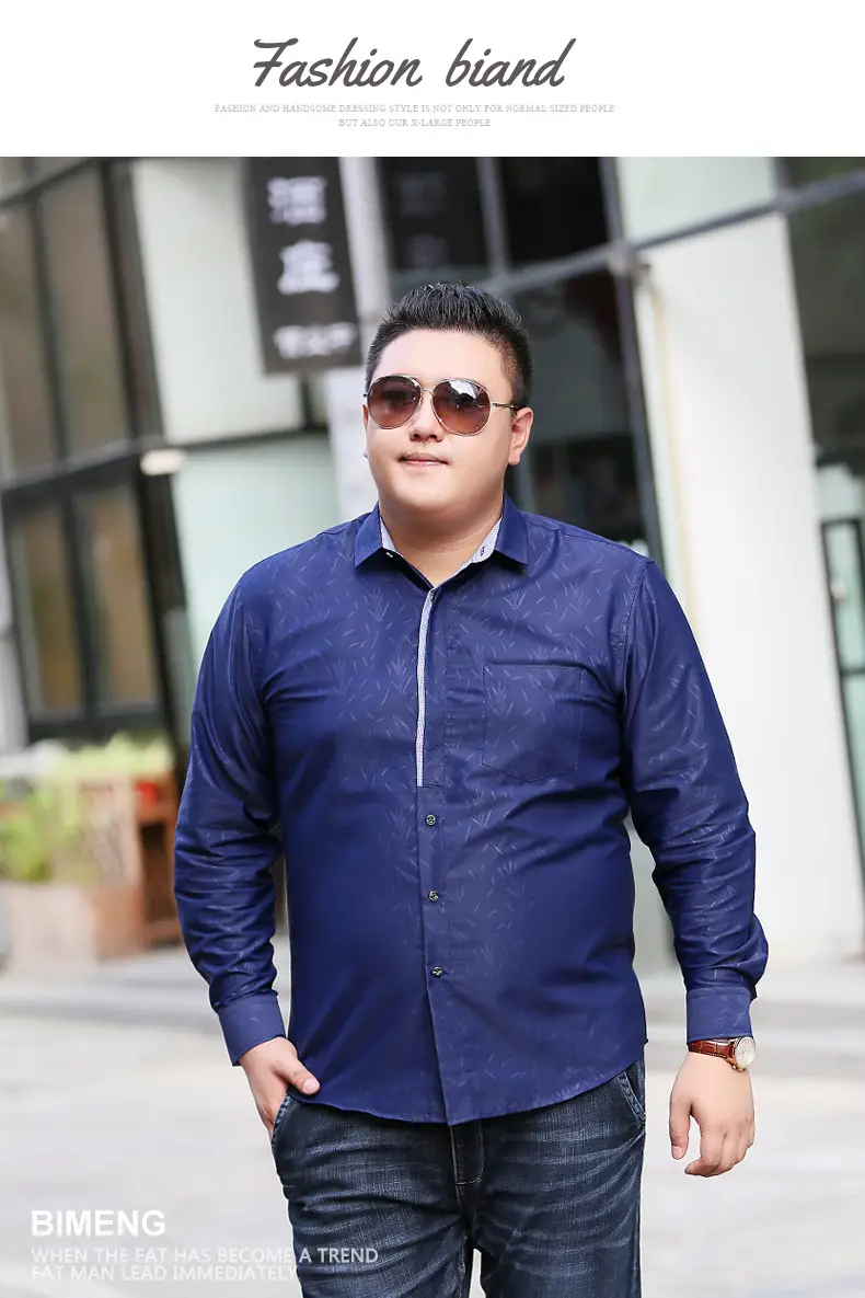 Bimeng Men's Blue Fatty Long-sleeved Shirt Extra Large — feature 8