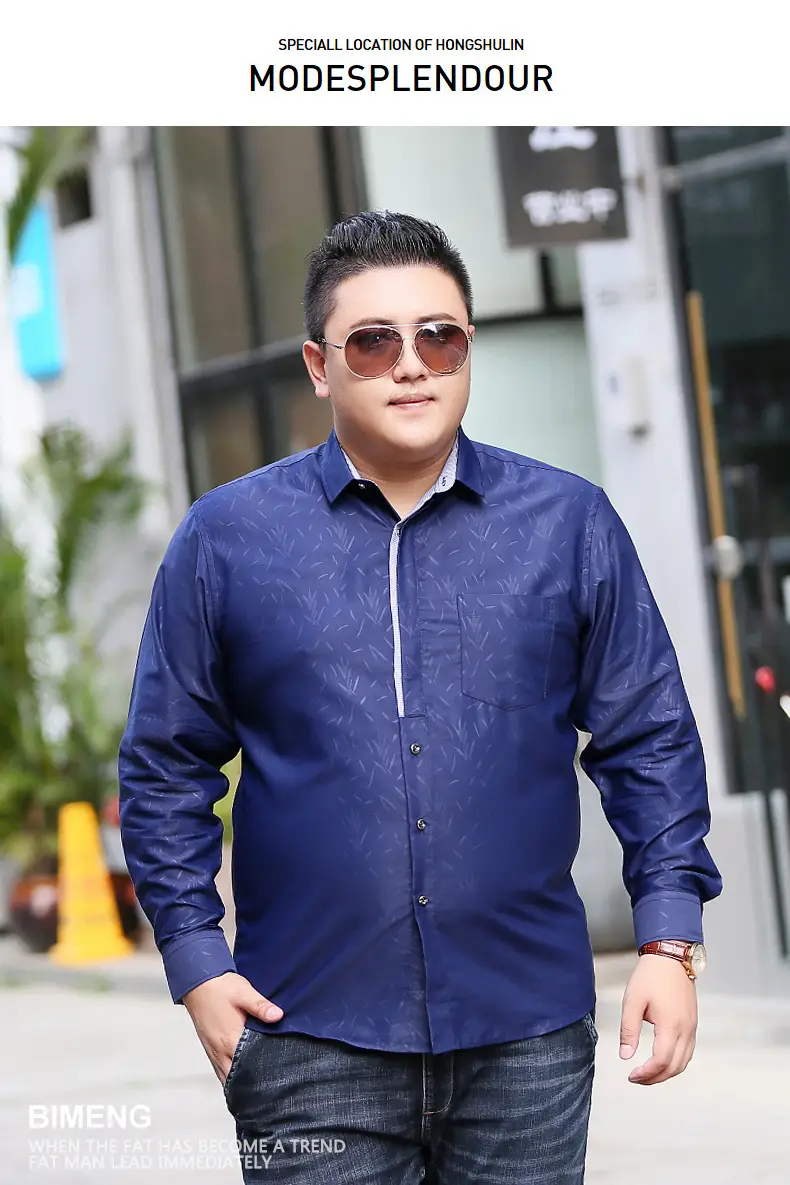 Bimeng Men's Blue Fatty Long-sleeved Shirt Extra Large — feature 9