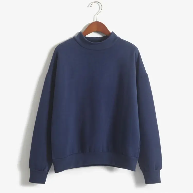 Women Navy Fleece Sweatshirt Small High Neck Loose