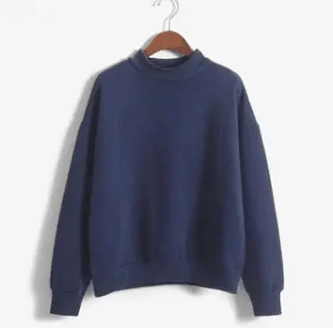 Women Navy Fleece Sweatshirt Small High Neck Loose