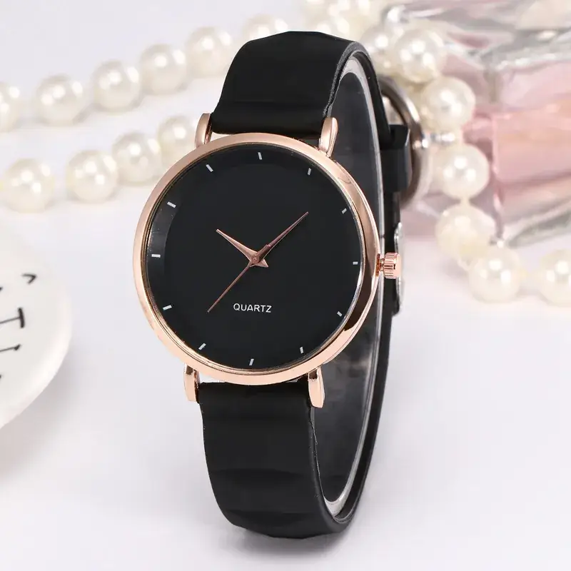 Couple Silicone Quartz Watch Black Rose Gold - Image 4