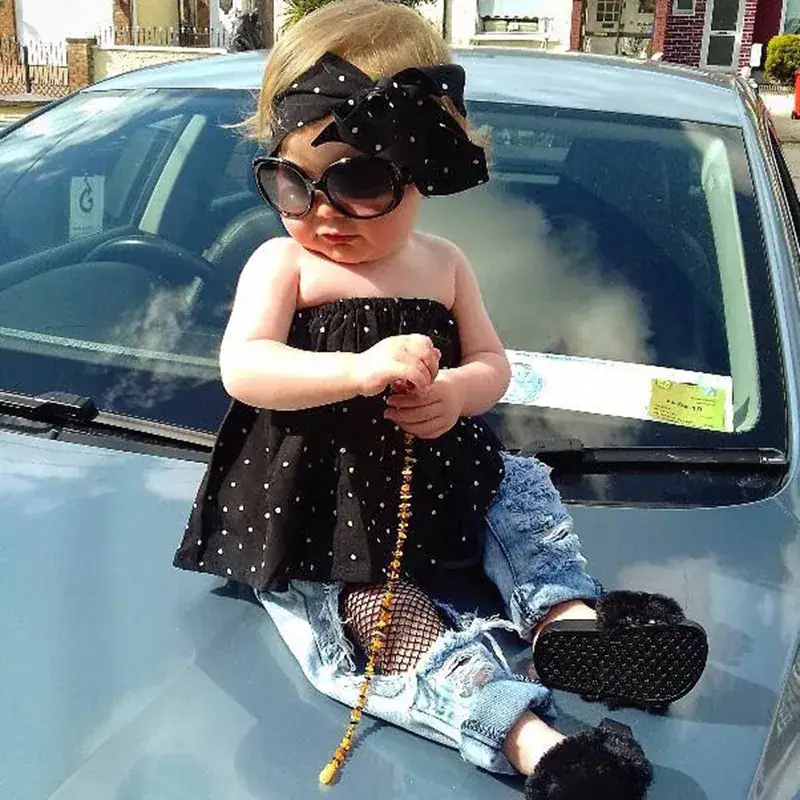 Black Polka Dot Summer Kids Denim Suit - Image 3
