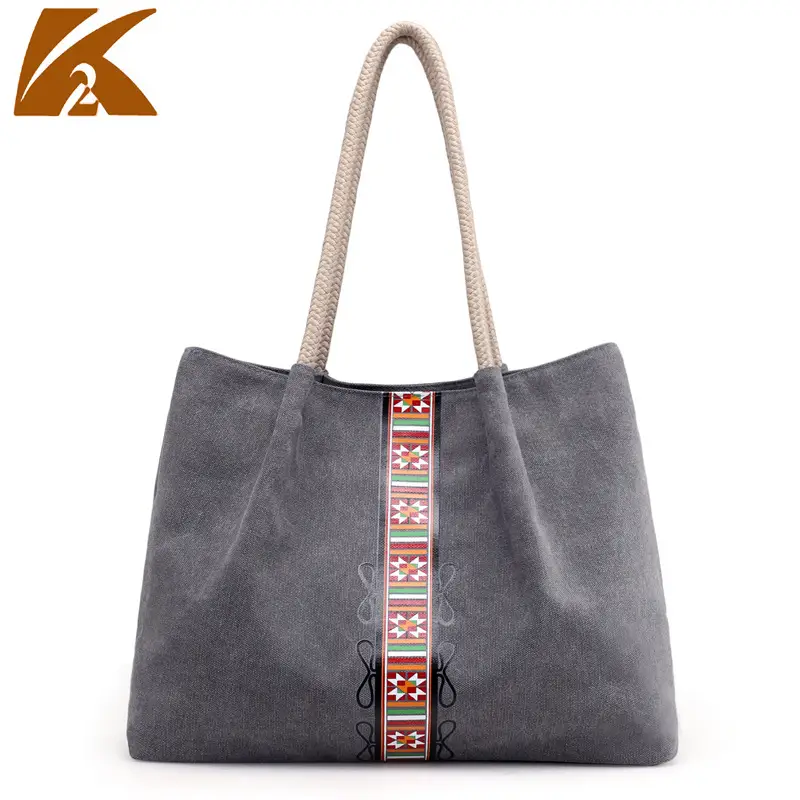 2025 New Canvas Bag Women's Grey Shoulder Bag - Image 4