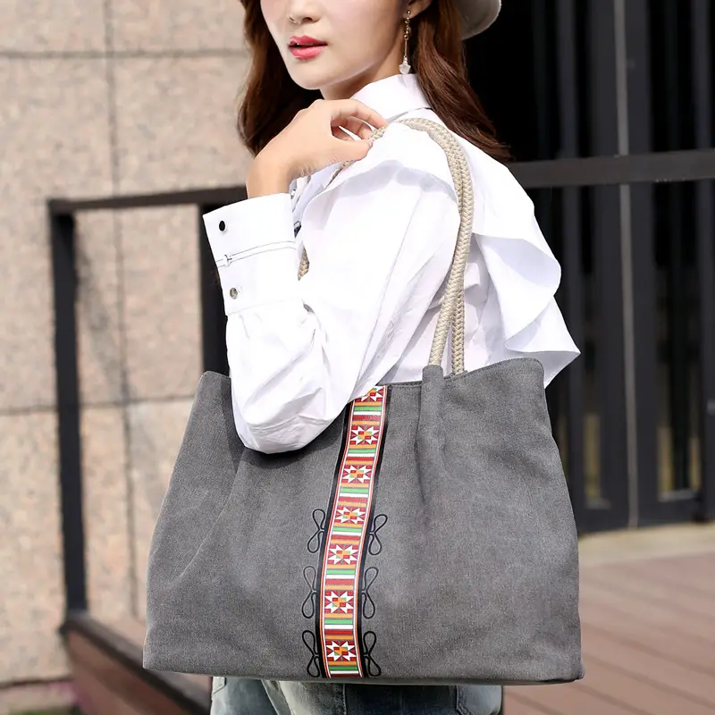 2025 New Canvas Bag Women's Grey Shoulder Bag - Image 5