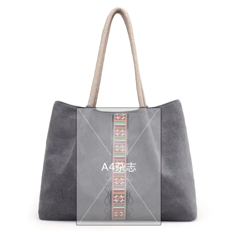 2025 New Canvas Bag Women's Grey Shoulder Bag - Image 6