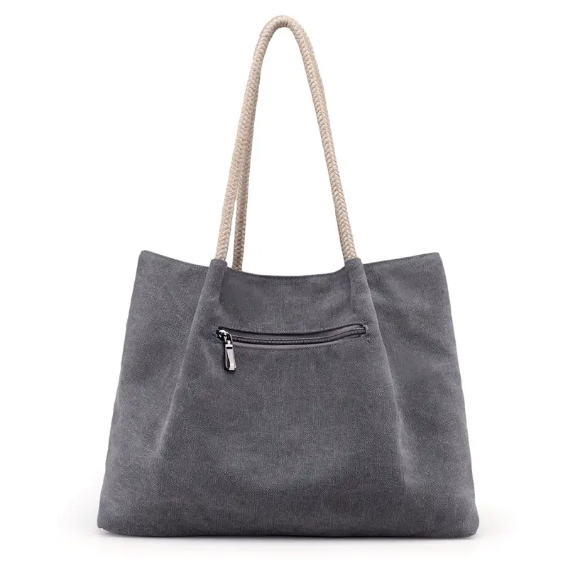 2025 New Canvas Bag Women's Grey Shoulder Bag - Image 7