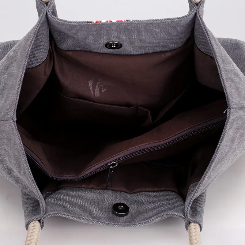 2025 New Canvas Bag Women's Grey Shoulder Bag - Image 8