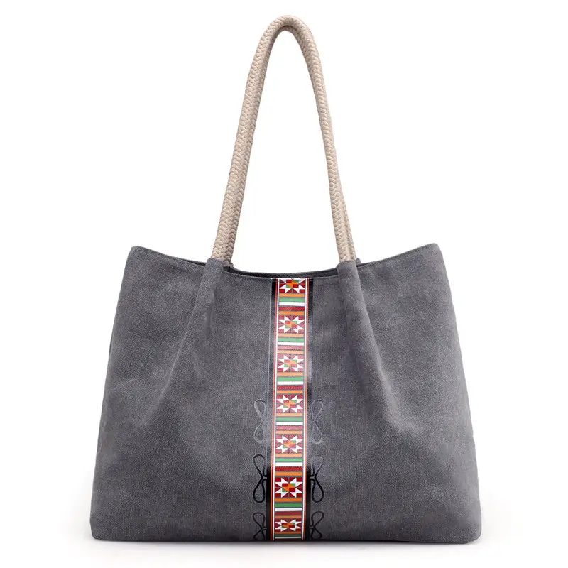 2025 New Canvas Bag Women's Grey Shoulder Bag - Image 2