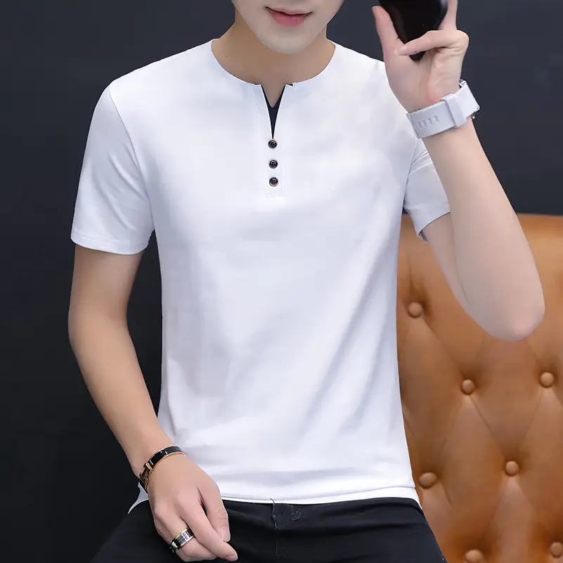 Men's Black Korean Style T-Shirt Round Neck Half Sleeve - Image 5