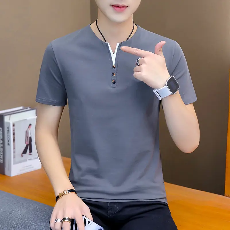 Men's Black Korean Style T-Shirt Round Neck Half Sleeve - Image 3