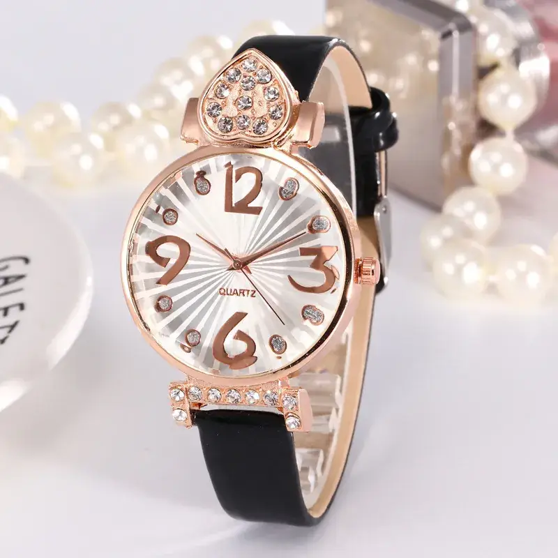 Women's Gold Shell Quartz Watch with Diamond Heart Design - Image 4