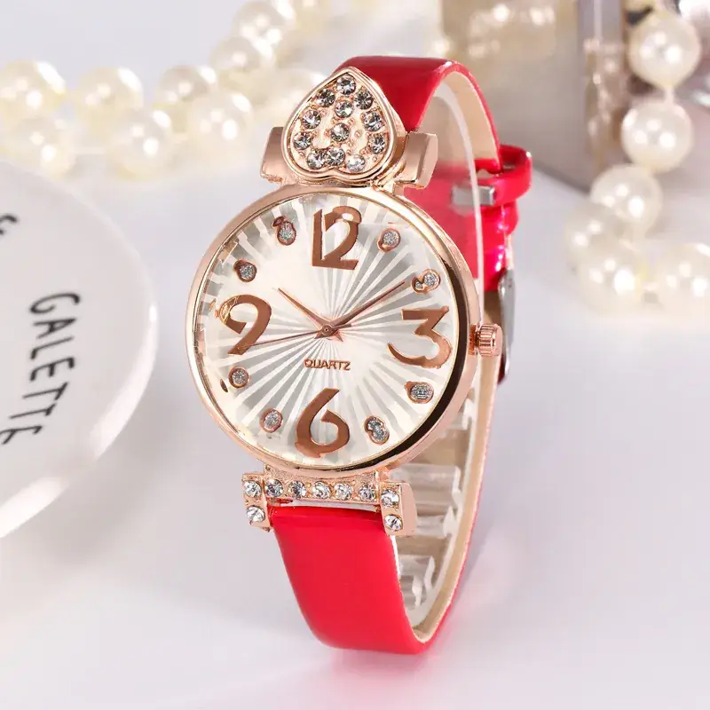 Women's Gold Shell Quartz Watch with Diamond Heart Design - Image 6