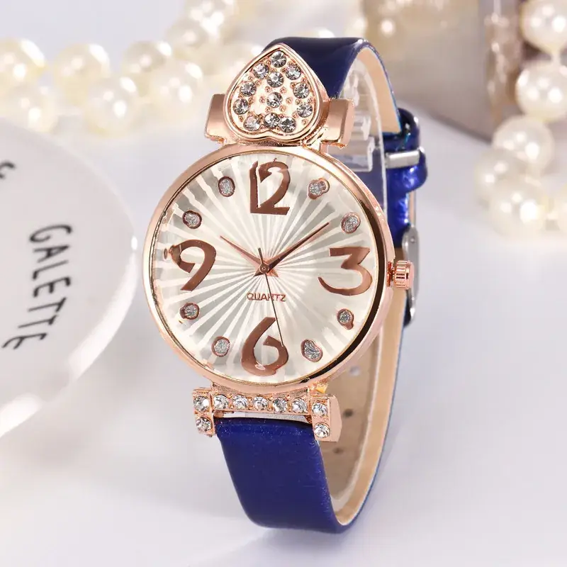 Women's Gold Shell Quartz Watch with Diamond Heart Design - Image 3