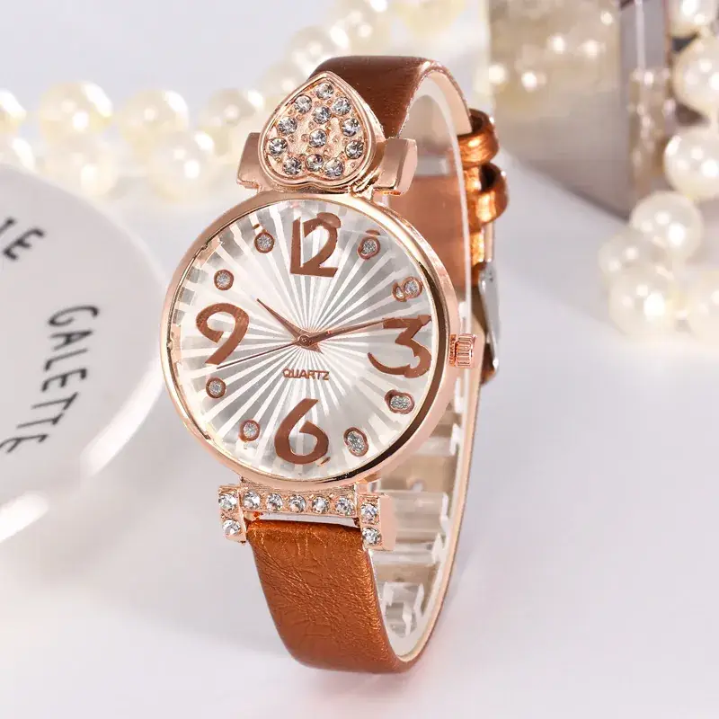 Women's Gold Shell Quartz Watch with Diamond Heart Design - Image 5
