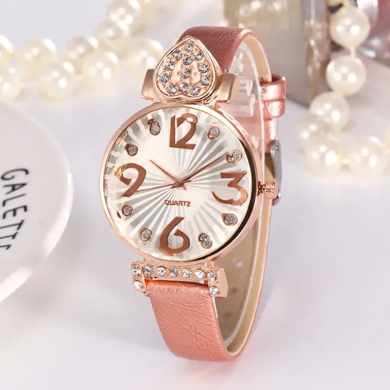 Women's Gold Shell Quartz Watch with Diamond Heart Design - Image 7