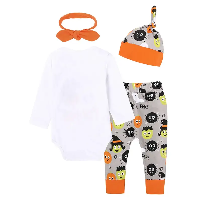 Halloween Pumpkin T-Shirt for Girls 4Pc Set - Image 4